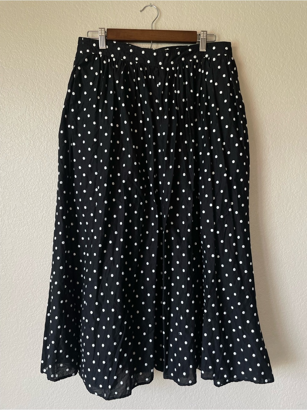CeCe Black and White Polka Dot A-Line Midi Skirt Cotton